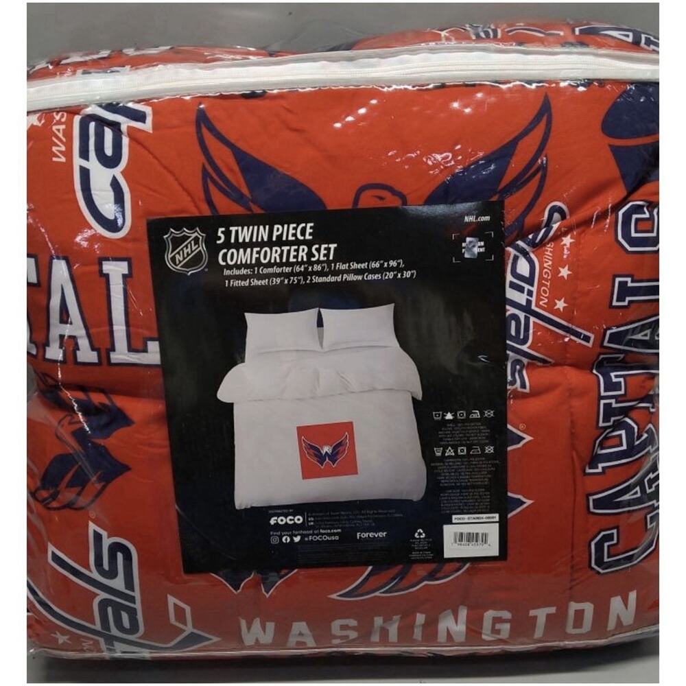 FOCO Washington Capitals NHL Team Color Bed in a Bag Comforter Bedding 5 Pc Twin - Picture 4 of 4